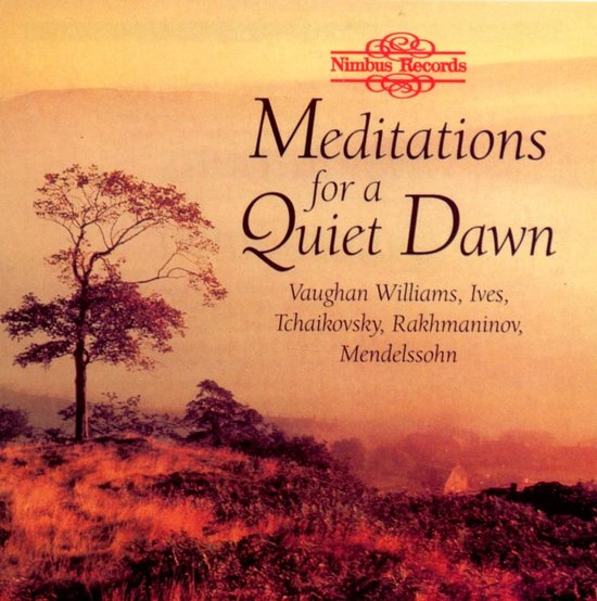 Albumhoes: Meditations for a Quiet Dawn, met landschap met boom en mist. Nimbus Records.