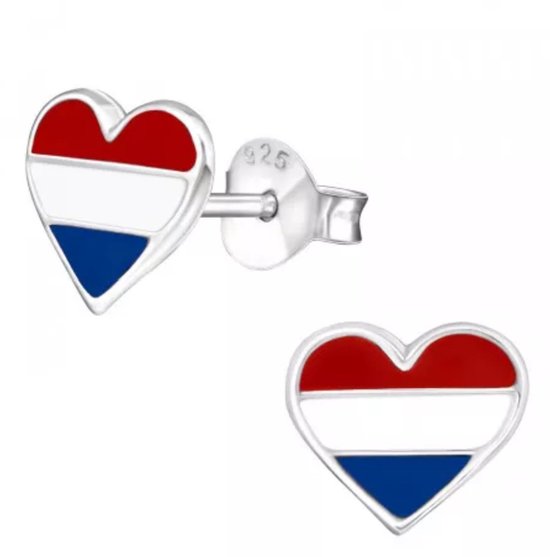 La Rosa Princesa Nederlandse Vlag Oorbellen Zilver | Rood Wit Blauw - Vlag Nederland - Oorknoppen - Koningsdag - EK Voetbal