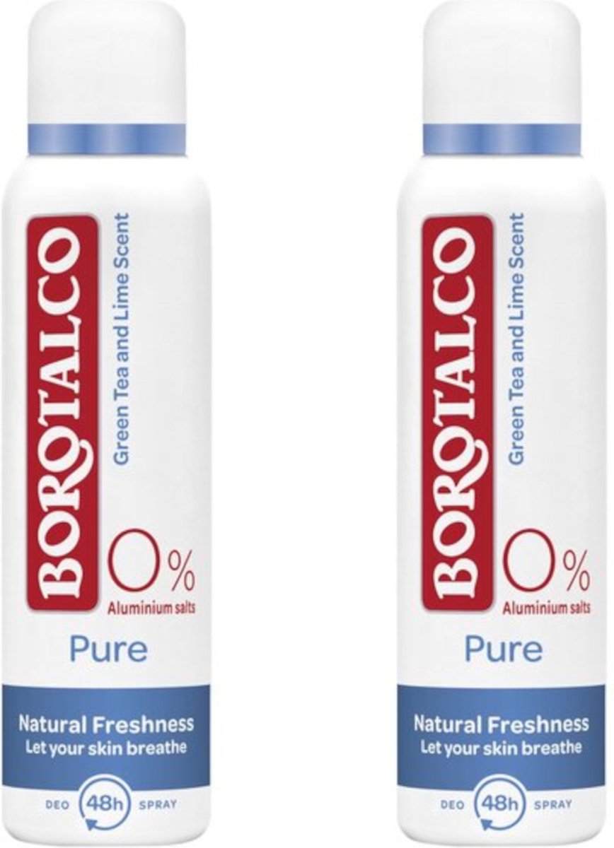 Borotalco Deo Spray - Pure Natural Freshness 0% - Voordeelverpakking 2 x 150 ml
