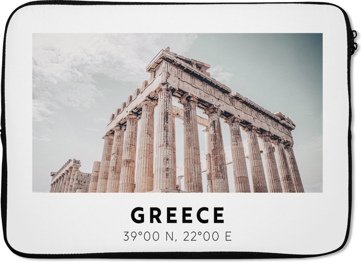 Laptophoes 14 inch - Parthenon - Griekenland - Athene - Laptop sleeve - Binnenmaat 33x23 cm - Zwarte achterkant