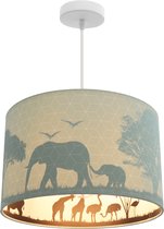 Olucia Safari - Kinderkamer hanglamp - Stof - Groen - Cilinder - 30 cm