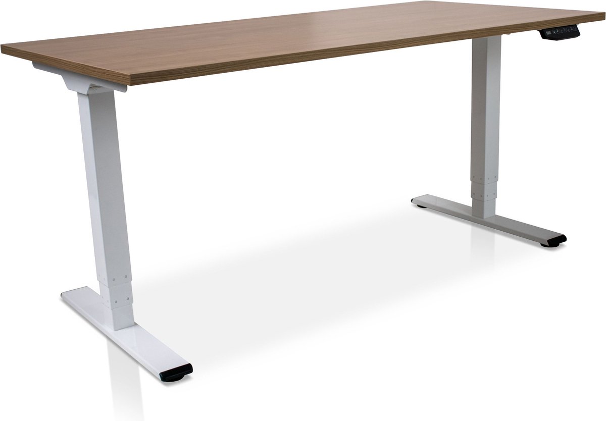 Zit-sta bureau elektrisch verstelbaar - MRC COMFORT NEN-EN 527 | 180 x 80 cm | frame wit - blad havanna | 130 cm hoog | 100KG draagvermogen