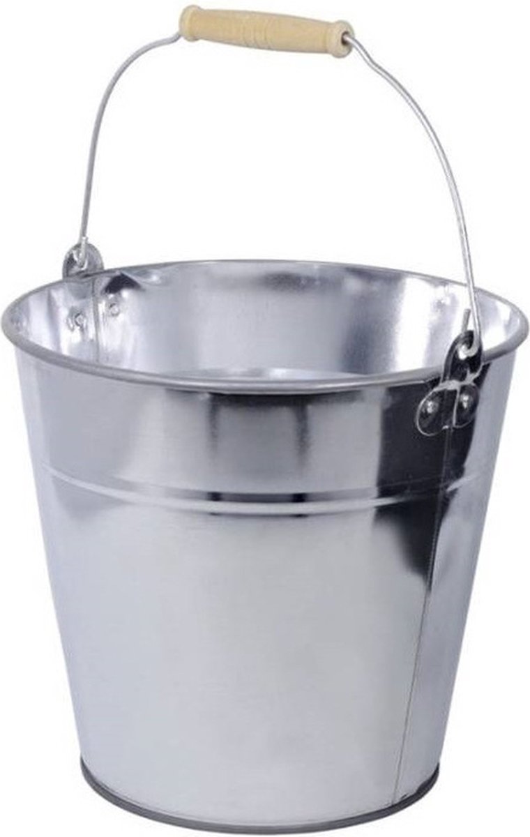 Goedkoopste Concorde Zinken emmer/plantenpot - zilver - 8 liter - met houten handvat