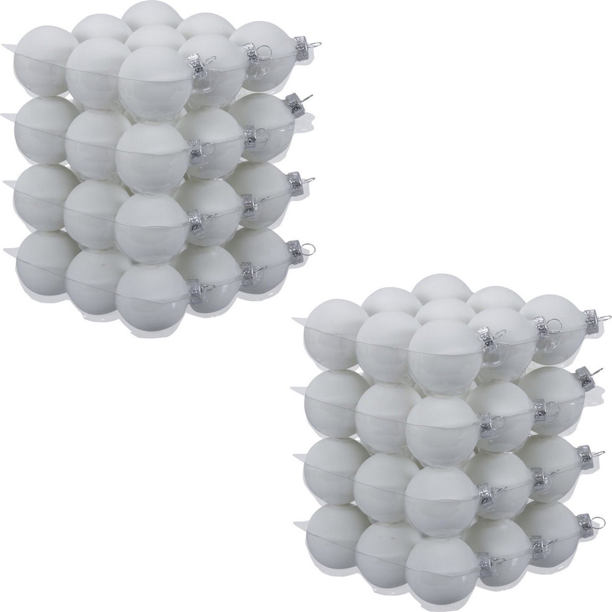 72x Satijn witte glazen kerstballen 4 cm - mat - Kerstboomversiering wit