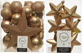 Décorations de Noël de Noël Boules et pendentifs de Noël en plastique marron camel 5-6-8 cm paquet de 39x pièces - Avec pic en forme d'étoile de 19 cm