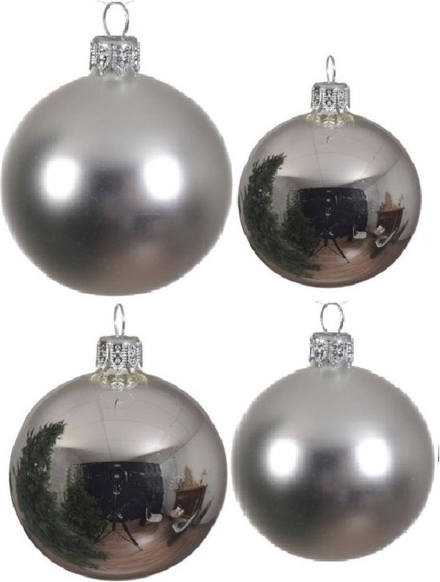 Compleet glazen kerstballen pakket zilver glans/mat 38x stuks - 18x 4 cm en 20x 6 cm