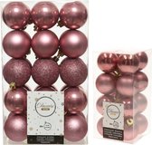 Kerstversiering kunststof kerstballen oud roze 4-6 cm pakket van 46x stuks - Kerstboomversiering