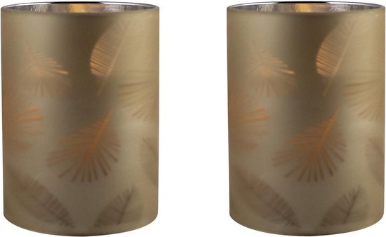 2x stuks luxe led kaarsen in goud bladeren glas D7 x H10 cm - Woondecoratie - Elektrische kaarsen