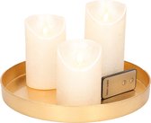 Ronde kaarsenplateau goud van kunststof D27 cm met 3 parel witte LED-kaarsen 10/12,5/15 cm - Tafeldecoratie