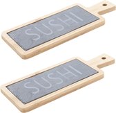 3x stuks leisteen/bamboe serveerplank voor onder andere sushi 23 x 9 cm - Rechthoekige leistenen/bamboe houten plank