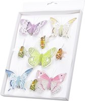 9x stuks decoratie vlinders/bijen op clip gekleurd 5 tot 8 cm - vlindertjes versiering - Kerstboomversiering