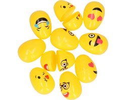 Emoticon Paaseieren om te vullen - 10x stuks - 6 cm - paaseitjes geel - Paasdecoratie
