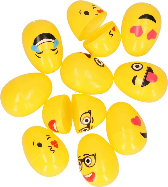 10x Smiley Paaseieren om te vullen 6 cm - paaseitjes geel - Paasdecoratie