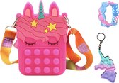 Speelgoed 3 jaar - Fidget Toys - 3-Pack - Fidget speelgoed - Unicorn - Fidget Toys pakket - Tasje 13 x 8 x 4 cm - Eenhoorn - Eenhoorn tasje - Unicorn tasje - armbandje - sleutelhanger - fuchsia