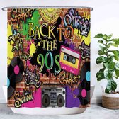 Rideau de douche Ulticool - 90s Party Vintage Graffiti Nineties Cassette Tapes - 180 x 200 cm - avec 12 anneaux - Multicolore