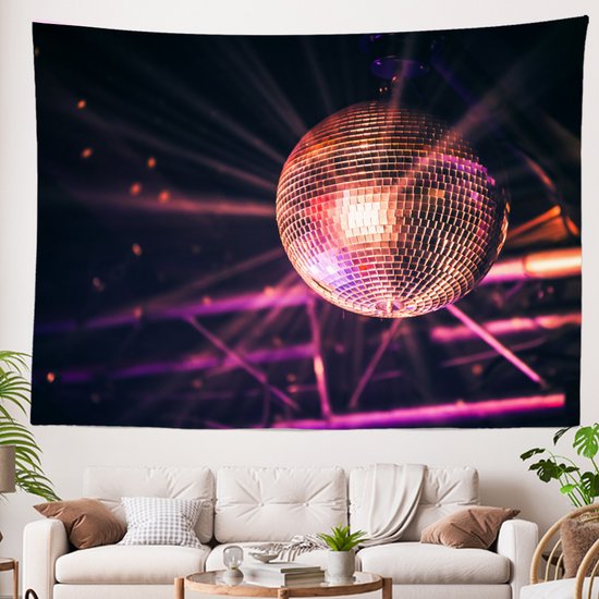 Ulticool - Tapisserie Discobol Discolamp Discoball Discolight - 200x150 cm - Groot tapisserie - Affiche - Argent Or Rose