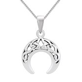 Zilveren ketting vrouw | Zilveren ketting met hanger, lunula met Keltische knoop