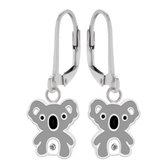 Oorbellen meisje | Zilveren kinderoorbellen | Zilveren oorhangers, koala met kristal