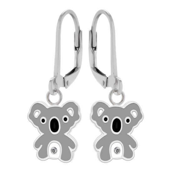 Oorbellen meisje | Zilveren kinderoorbellen | Zilveren oorhangers, koala met kristal