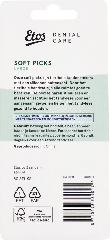 Zijdelings Echt Mangel Etos Soft picks - tandenstokers - Large - 50 stuks | bol.com