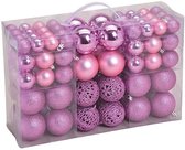 100x Roze kunststof kerstballen 3, 4 en 6 cm - Glans/mat/glitter - Paarsroze - Kerstboom versiering/decoratie
