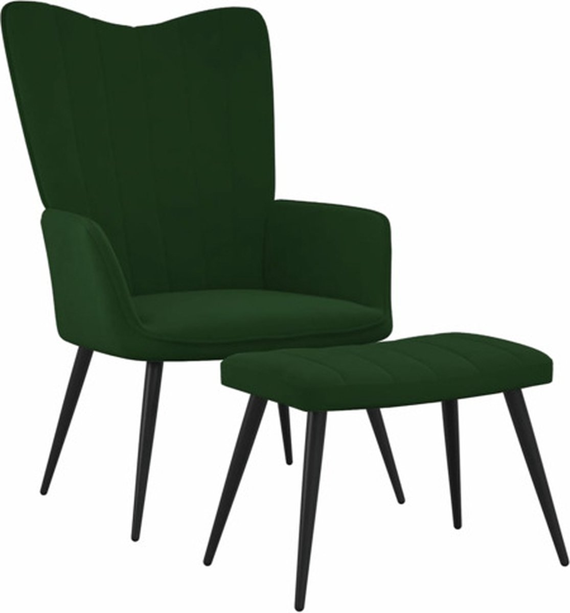 vidaXL Relaxstoel - met - voetenbank - fluweel - donkergroen