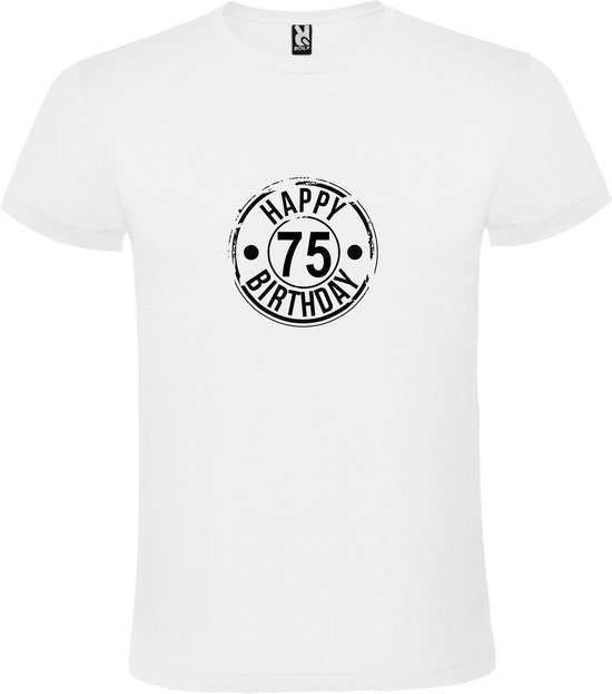 Wit T-Shirt met “ Happy Birthday 75 “ print  Zwart Size XL