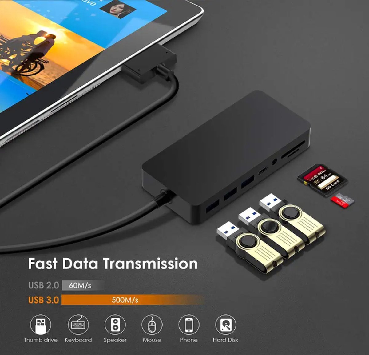 Ketaky Surface ドッキングステーション surface go hub with Card Reader KY-SH772 KETAKY Surface Pro Docking Station for Surface Pro 4⁄5⁄6 Hub Dock