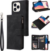 Coque de téléphone de Luxe pour Apple iPhone 14 Pro | Bookcase en cuir de haute qualité | Étui portefeuille en cuir | Apparence Luxe | Porte-cartes 6 pièces | Noir