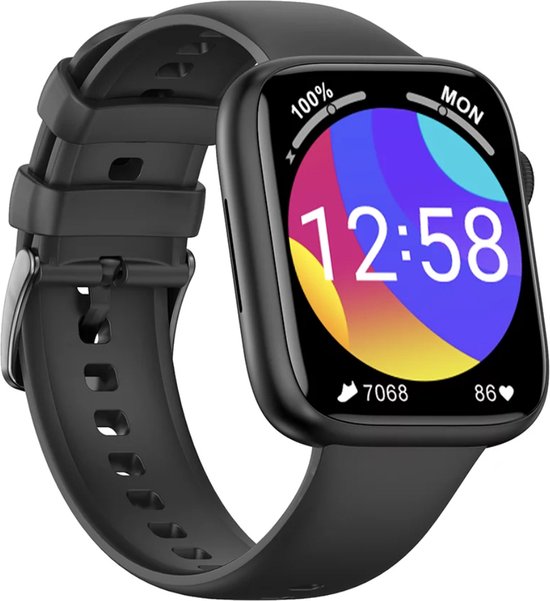Smartwatch Rankos DT103 sporthorloge -Belfunctie -Sport Zwart siliconen Armband -Stappenteller -stijlvol -IP67 Waterbestendig -1.9 inch HD Vol Touchscreen - Voor Mannen&vrouwen- Hartslagmeter- Fitness Tracker - Slaapmonitor - Wekker- Voor ANDROID&IOS