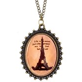 Rhylane – Lange Ketting 70 cm – Print Eiffeltoren – Vintage Design Roze Hanger – 5 x 4 cm