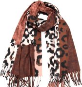 Lange dames wintersjaal Simone panterprint bruin zwart beige coffee