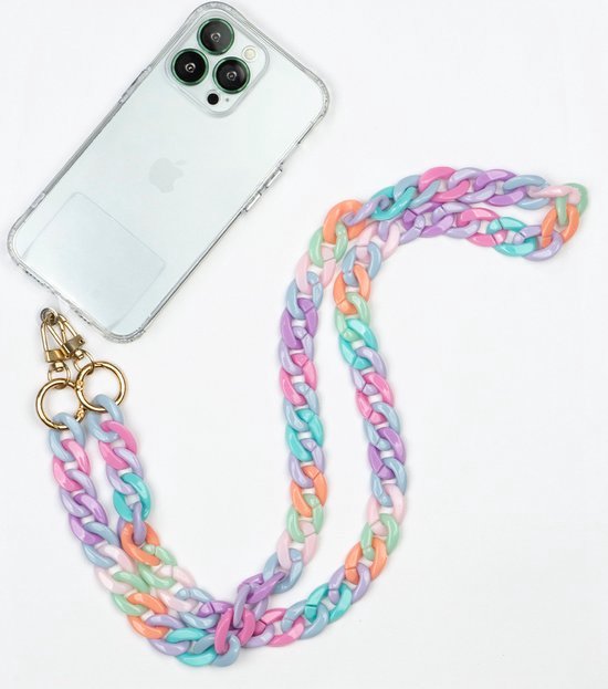 Mobiele Telefoon Kralen Lanyard SmartPhone Charms met Smileys Liefde Brief Bloem Parel Handgemaakte Acryl Kralen Ketting Keramische Sleutelhanger Telefoon Strap Armband Anti-Verloren Regenboog