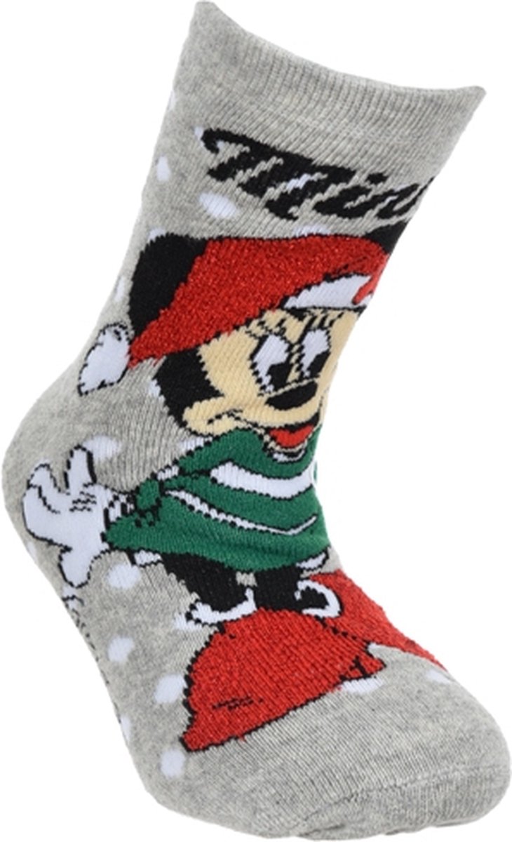 Minnie Mouse - antislipsokken minnie mouse - kerst - grijs - maat 27/30
