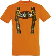 T-shirt Lederhosen man | Oktoberfest dames heren | Tiroler outfit | Carnavalskleding dames heren | Oranje | maat S