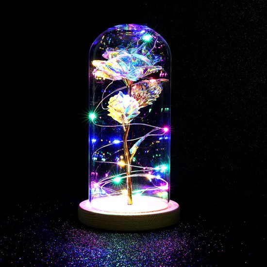 Common Goods - Galaxy roos in glazen stolp met gekleurde LED – Rozen - Vrouwen Cadeautjes - Moederdag Cadeautje - Mama - Huwelijkscadeau - Liefdes Cadeau - Valentijnsdag - Verjaardag - Vriendin