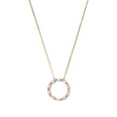 New Bling 9NB-0954 Zilveren Ketting met Hanger - Dames - Zirkonia - Rechthoekig - Cirkel - 20 mm - Roze - Ankerschakel - 1,35 mm - 40 + 5 cm - Zilver - Gold Plated(Verguld/Goud op Zilver)