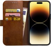 Rosso Element Book Case Wallet Hoesje Geschikt voor Apple iPhone 14 Pro Max | Portemonnee | 3 Pasjes | Magneetsluiting | Stand Functie | Bruin