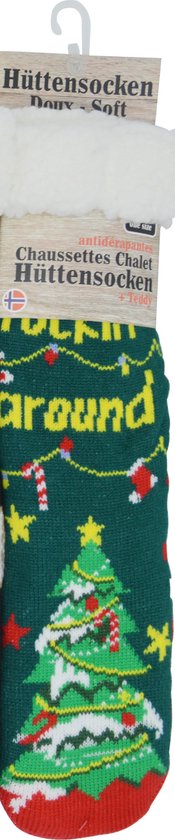 Chaussettes de Noël de maison unisexes Happy - Extra chaudes et douces - Antidérapantes - Sapin de Noël fantaisie Huttensocken - taille unique
