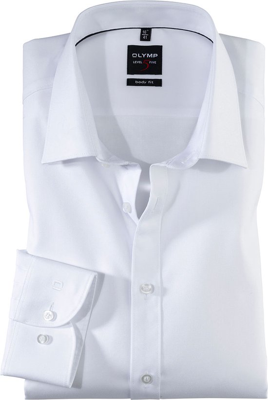 OLYMP Level 5 body fit overhemd - wit twill - Strijkvriendelijk - Boordmaat: 44