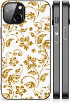 Back Cover Siliconen Hoesje Apple iPhone 14 Telefoonhoesje met Zwarte rand Gouden Bloemen