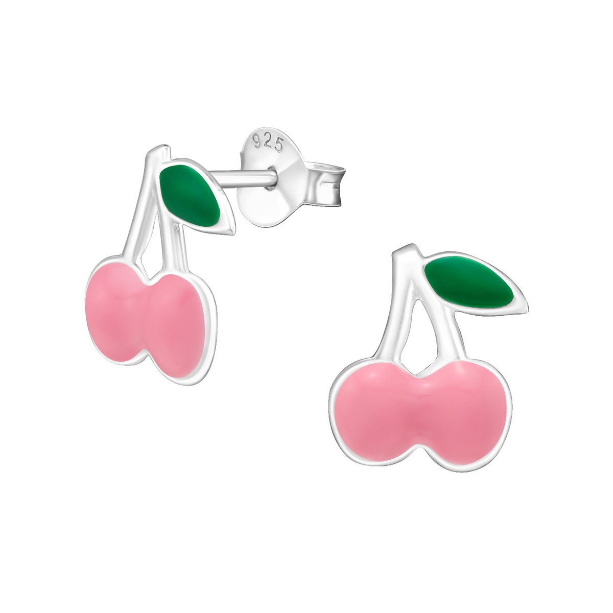 Joy|S - Zilveren kers oorbellen - roze - 9 x 10 mm