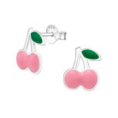 Joy|S - Zilveren kers oorbellen - roze - 9 x 10 mm