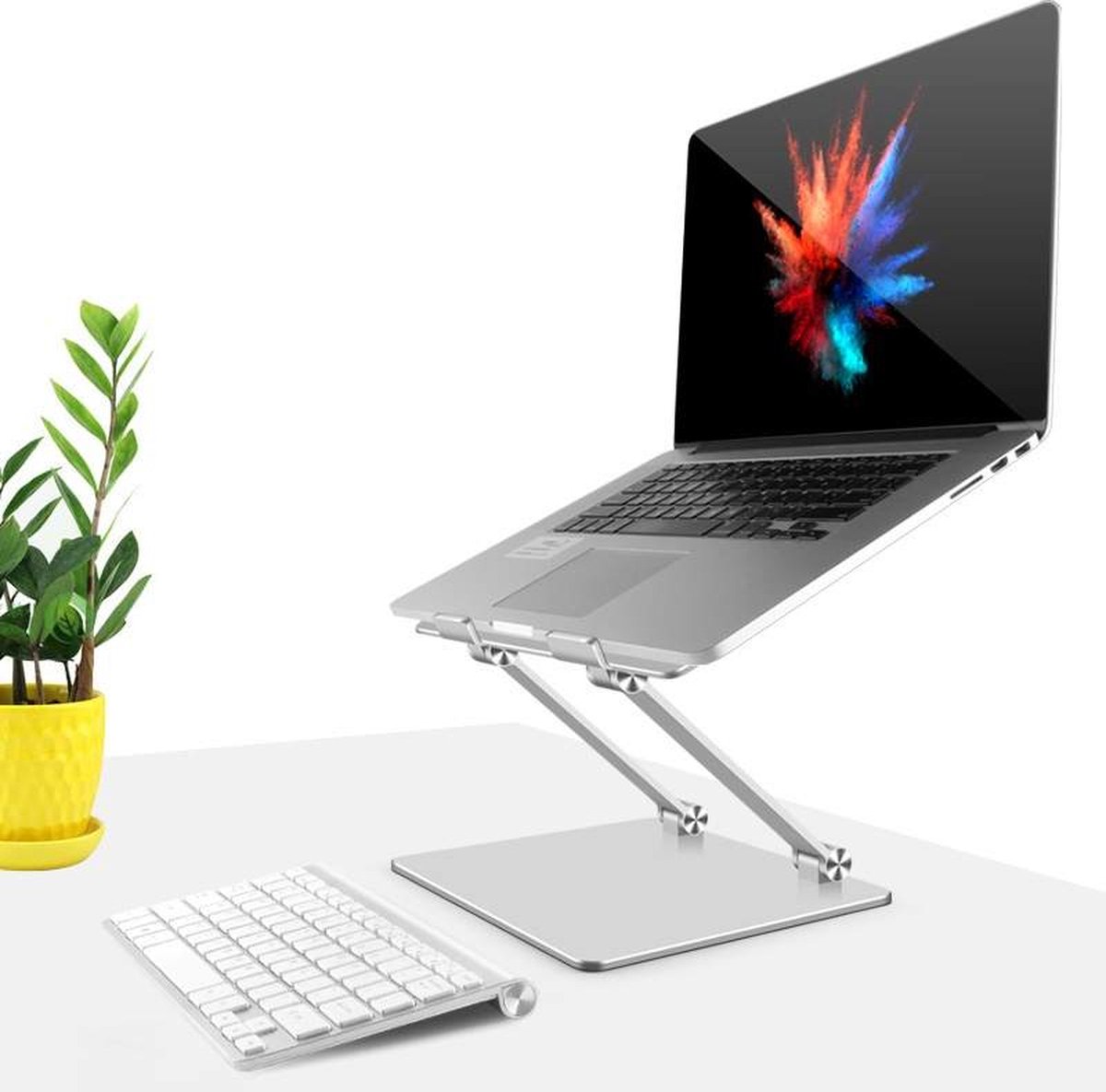 Laptop Standaard & houder - Verstelbaar en opvouwbaar - Universeel 10 tot 17 inch - Ergonomische Laptophouder - Laptop Verhoger Macbook- Aluminium - Zilver