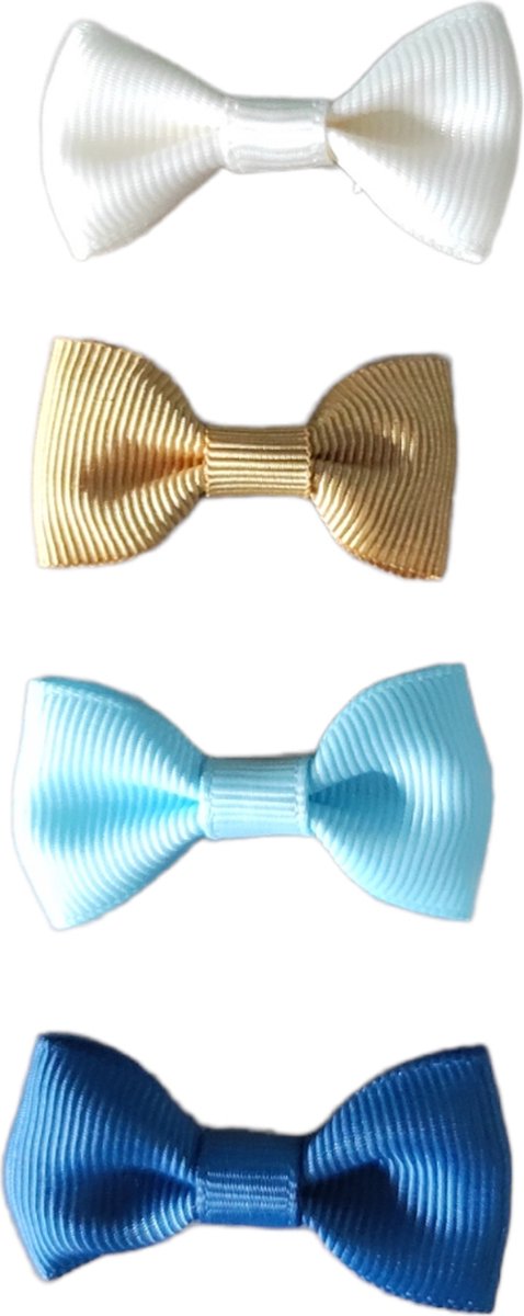 Haarspeldjes voor Baby en Meisjes - Baby Strikjes - Set van 4 - Crème, Goud & Blauw
