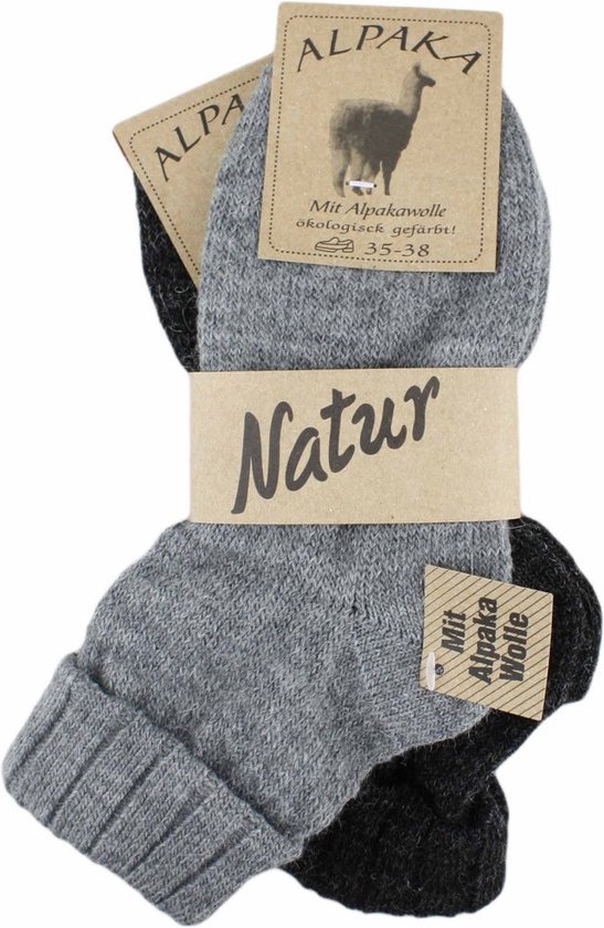 Alpaca sokken - 2 paar - Warme wintersokken - Thermosokken - Unisex - Grijs - Maat 35-38