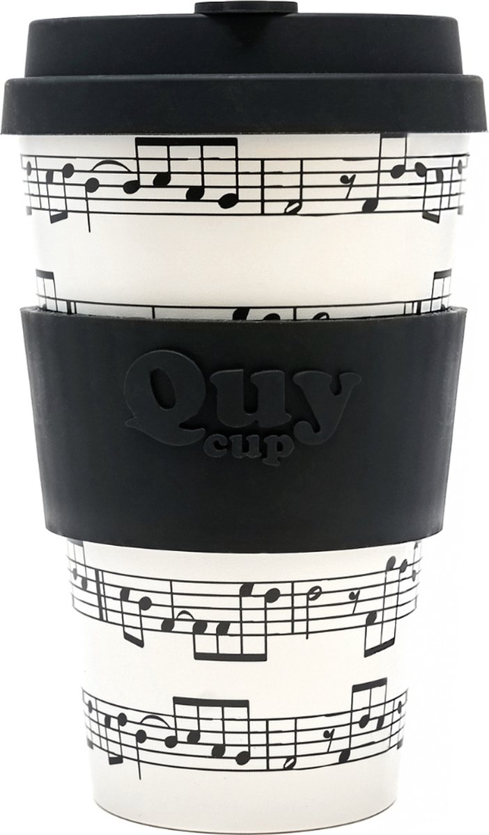 Quy Cup 400ml Ecologische Reis Beker - "Opera" - BPA Vrij - Gemaakt van Gerecyclede Pet Flessen met Zwarte Siliconen deksel