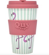 Quy Cup 400ml Ecologische Reis Beker - "Flamingo" - BPA Vrij - Gemaakt van Gerecyclede Pet Flessen met Rise Siliconen deksel