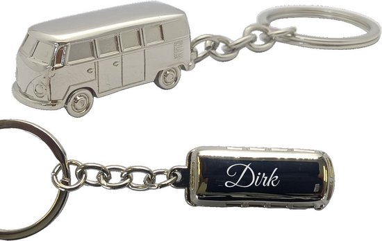 Foto: Sleutelhanger hippie busje met naam gravering dirk