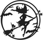Sticker - Raamsticker - Halloween - Heks op bezem - WIT - 30x30cm